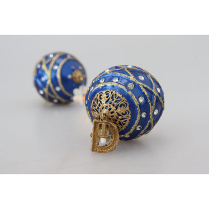 Dolce & Gabbana Gold Brass Blue Dangle Ball Crystal Clip On Earrings Earrings