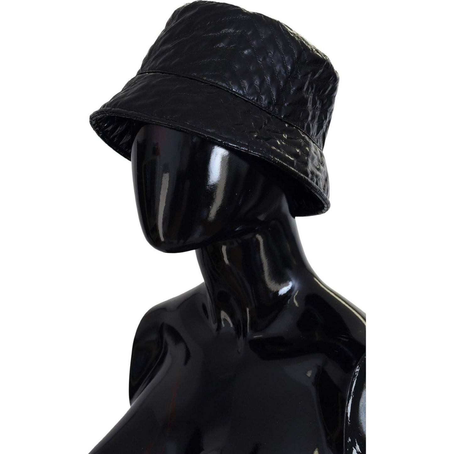 Dolce & Gabbana Black Quilted Faux Leather Women Bucket Cap Hat