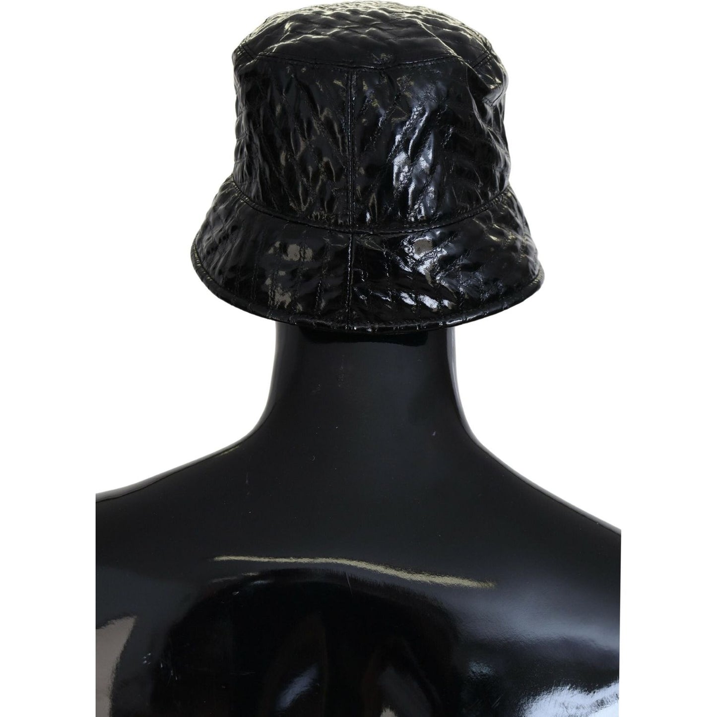 Dolce & Gabbana Black Quilted Faux Leather Women Bucket Cap Hat