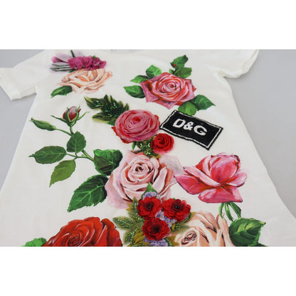 Dolce & Gabbana White Rose DGLogo Printed Short Sleeves Top