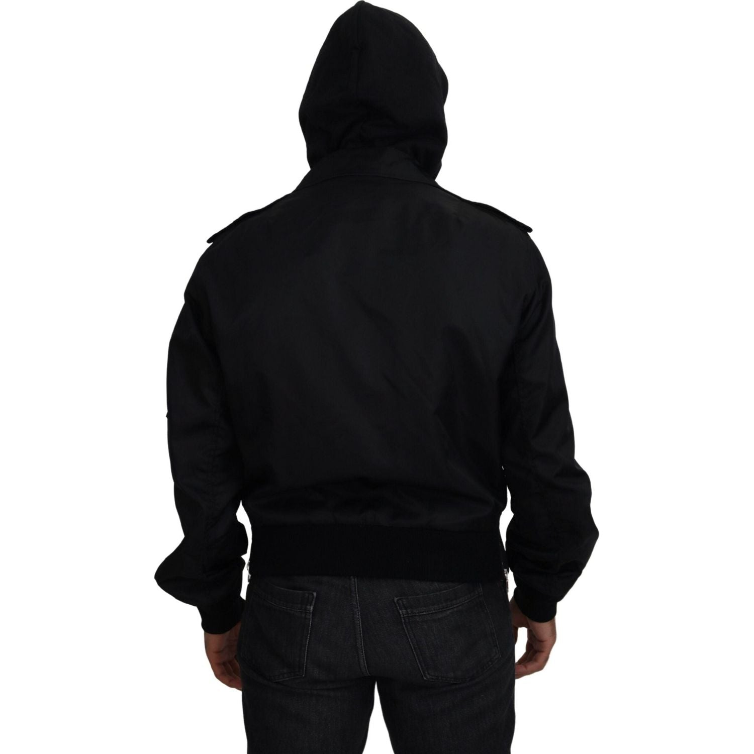 Dolce & Gabbana Black Nylon Hooded Full Zip Men Coat Jacket