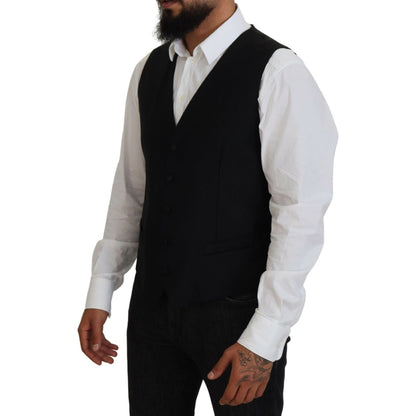 Dolce & Gabbana Black Virgin Wool Waistcoat Formal Vest
