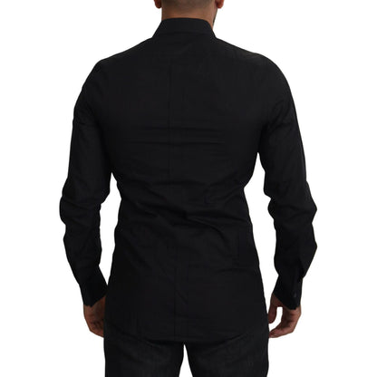 Dolce & Gabbana Black Floral Embroidery Men Long Sleeves GOLD Shirt
