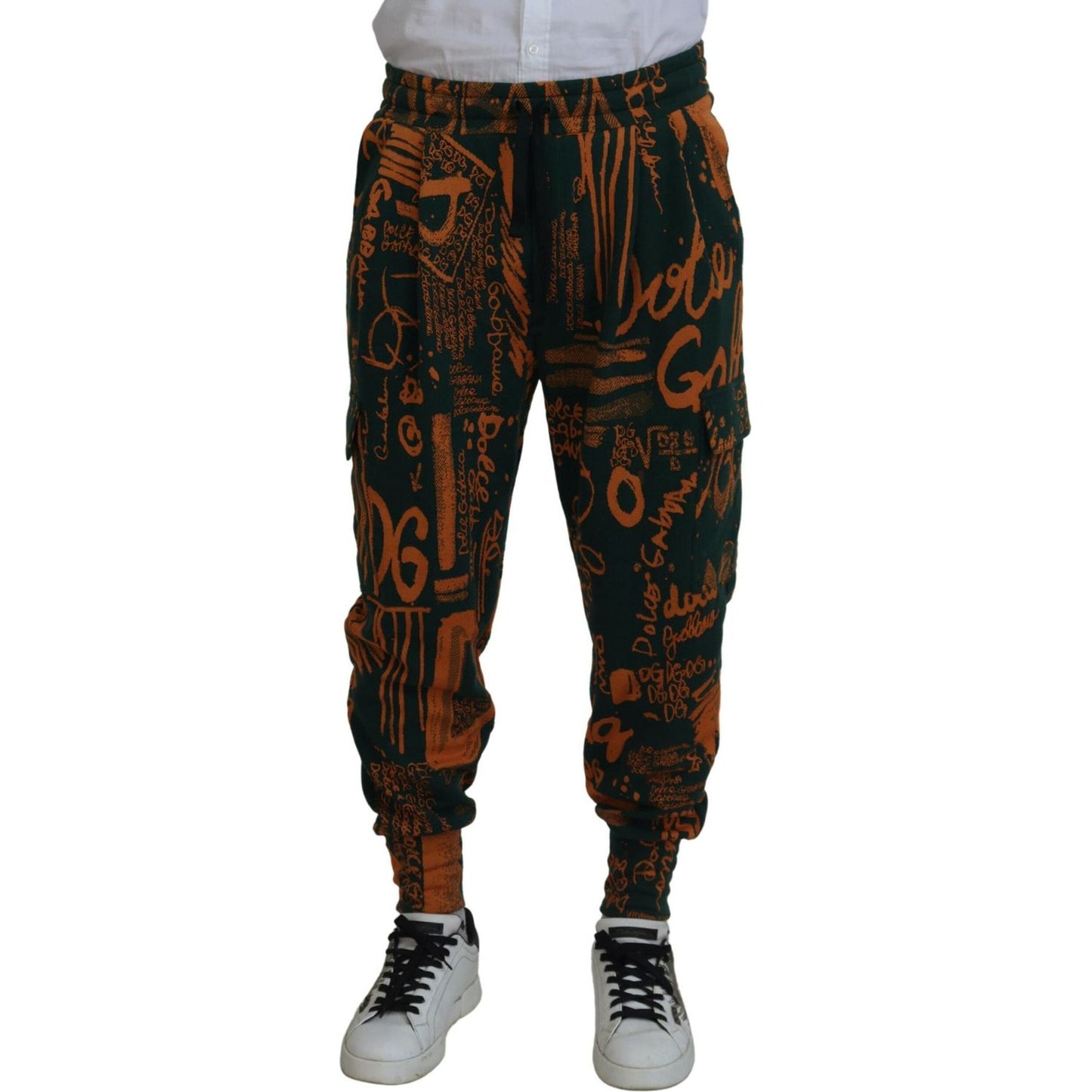 Dolce & Gabbana Multicolor Logo Print Silk Cargo Jogger Pants