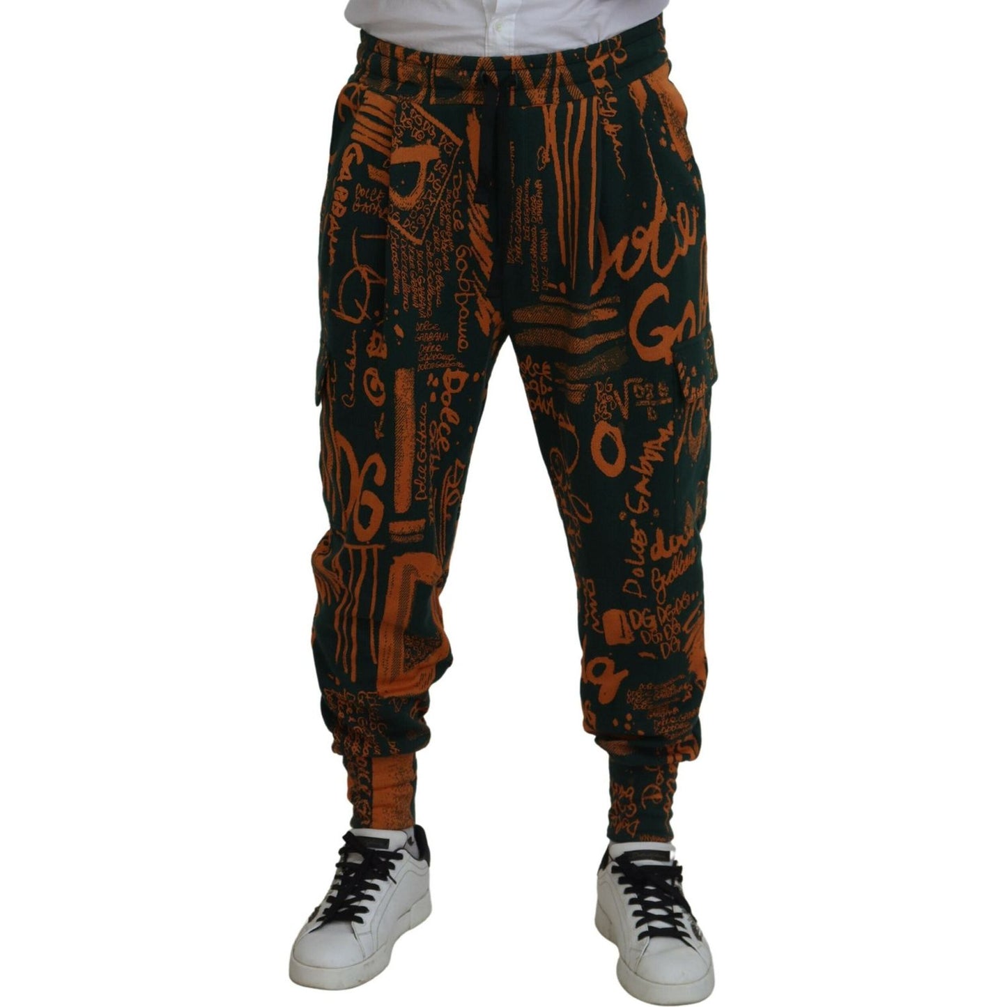 Dolce & Gabbana Multicolor Logo Print Silk Cargo Jogger Pants