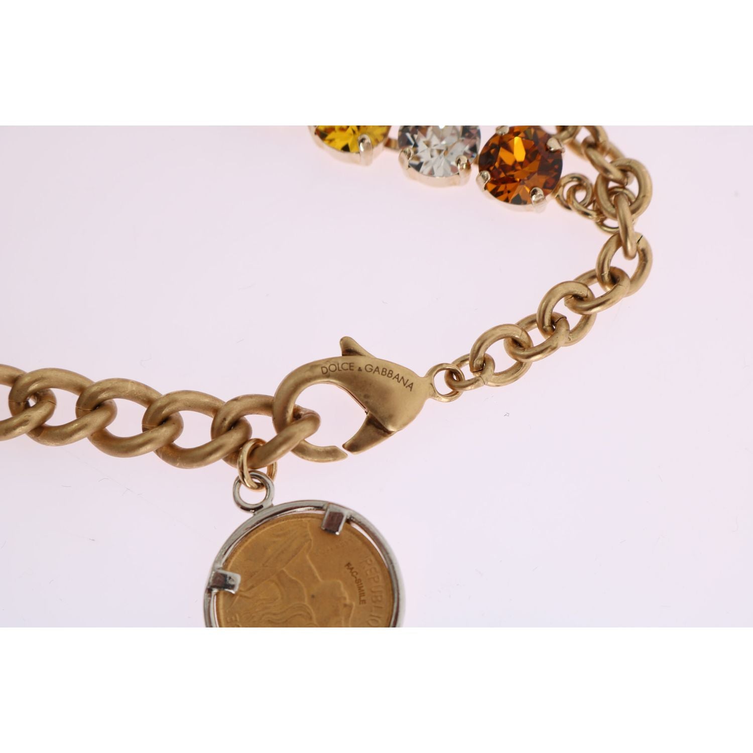 Dolce & Gabbana Gold Brass Crystal Logo Pineapple Statement Necklace