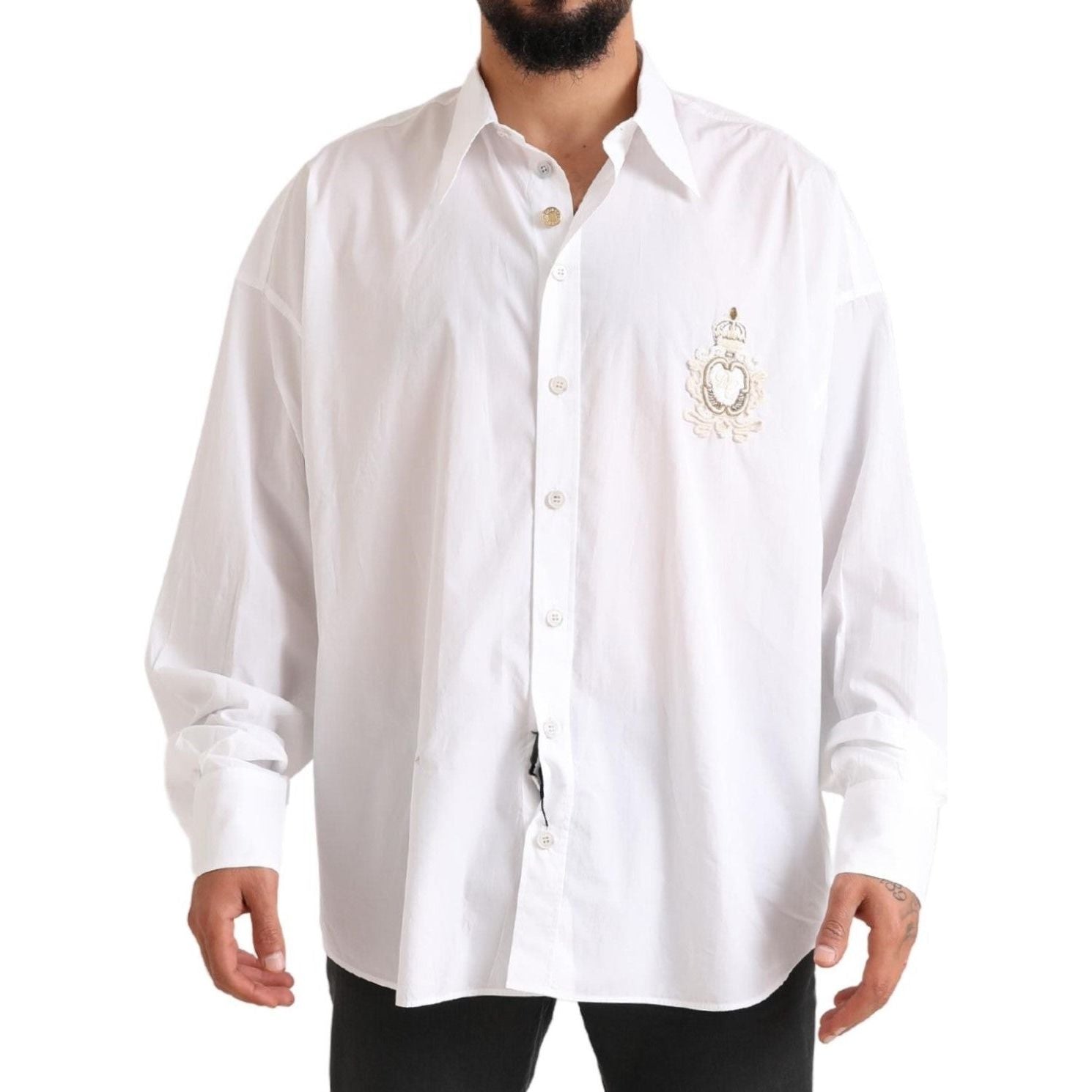 Dolce & Gabbana White Logo Cotton Casual Long Sleeves Shirt