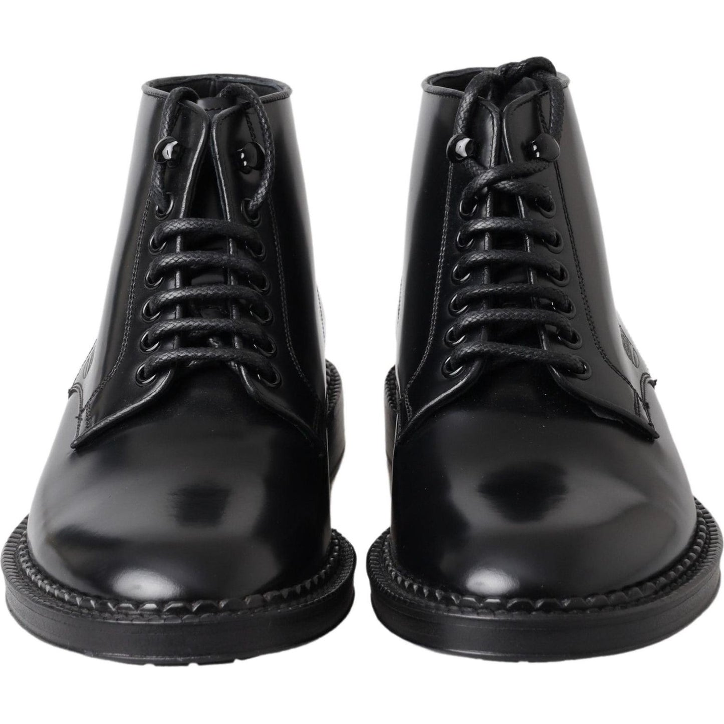 Dolce & Gabbana Black Leather Men Short Boots Lace Up Shoes
