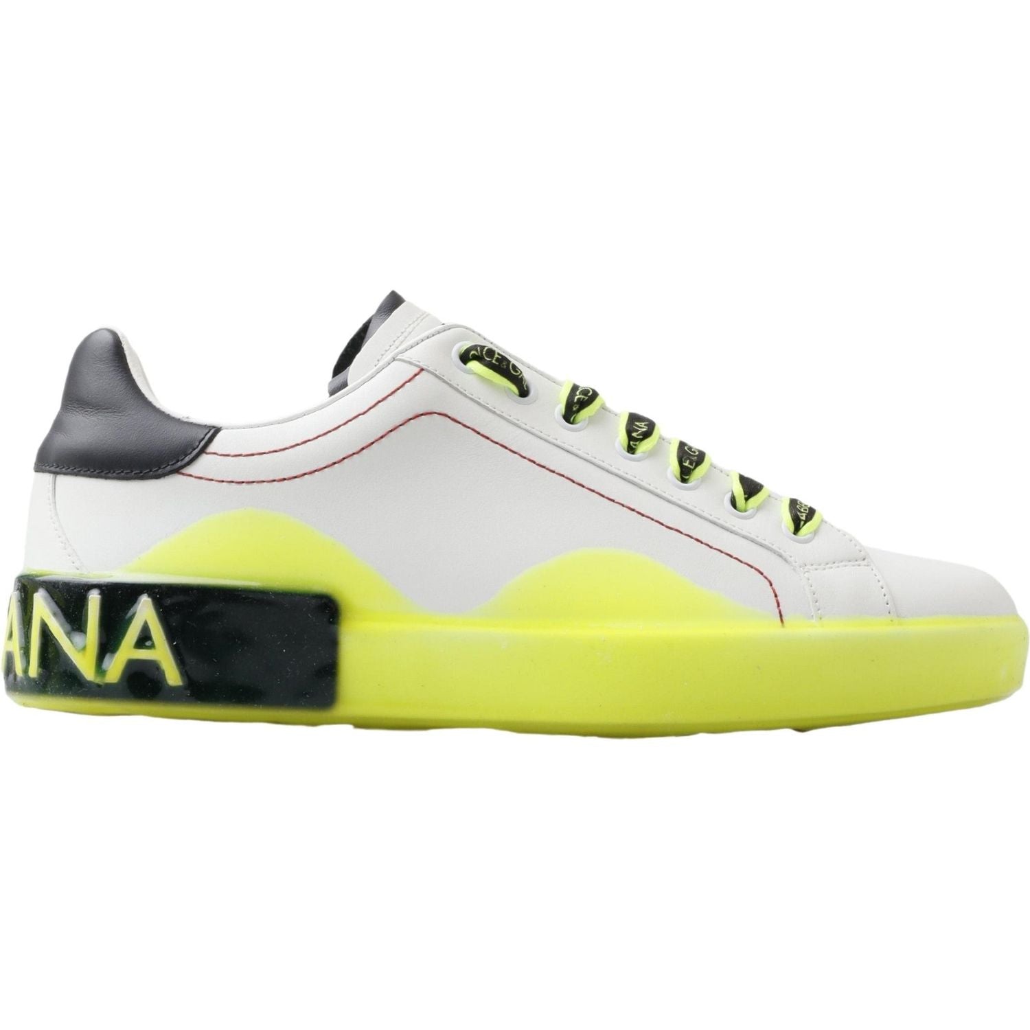 Dolce & Gabbana White Yellow Portofino Leather Sneakers Shoes