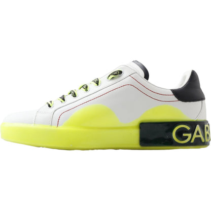 Dolce & Gabbana White Yellow Portofino Leather Sneakers Shoes