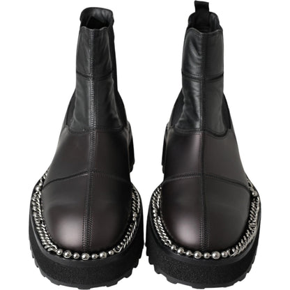 Dolce & Gabbana Black Leather Slip on Stretch Boots