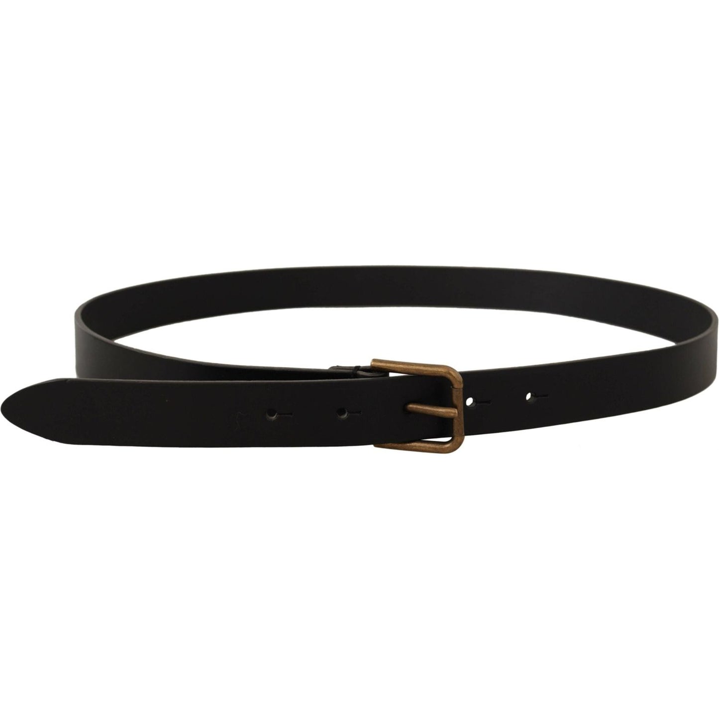 Dolce & Gabbana Black Calf Leather Brass Logo Engraved Buckle Belt