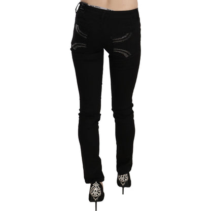 Costume National Black Sequined Mid Waist Slim Fit Denim Jeans