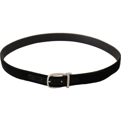 Dolce & Gabbana Black Casual Velvet Silver Tone Metal Buckle Belt