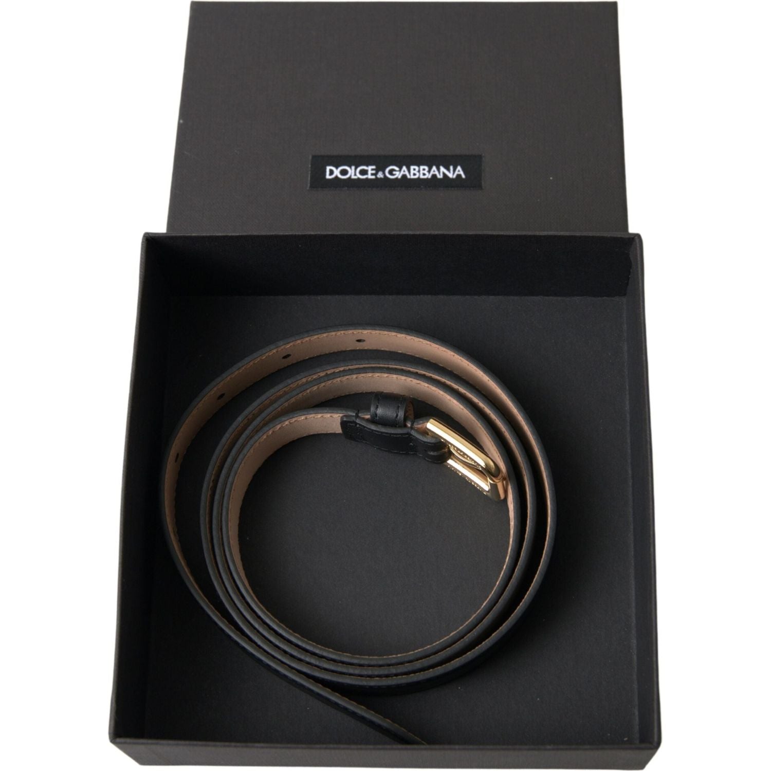 Dolce & Gabbana Black Leather Gold Tone Metal Buckle Belt