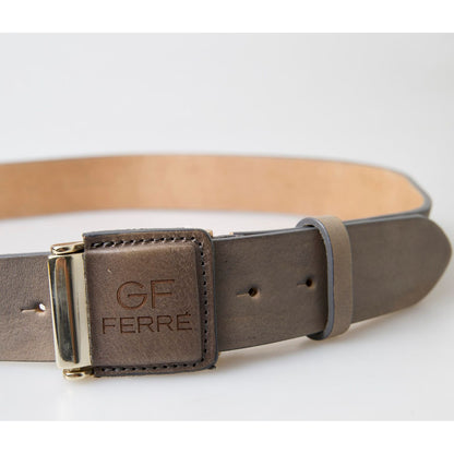 GF Ferre Brown Leather Fashion Logo Buckle Waist Belt