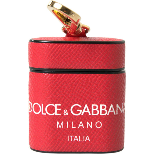 Dolce & Gabbana Elegant Red Calf Leather Airpods Case Dolce & Gabbana Maroon