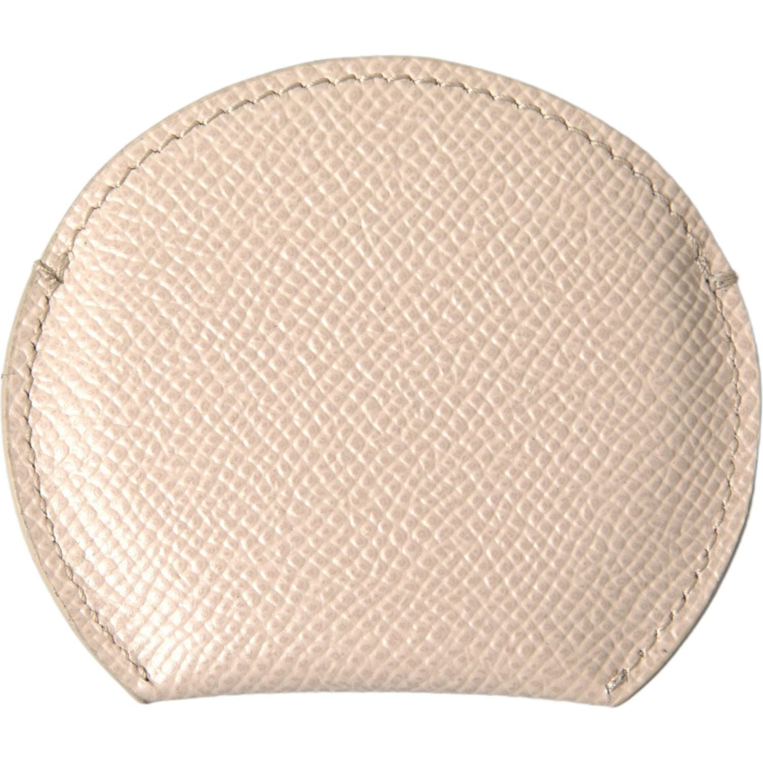 Dolce & Gabbana Beige Calfskin Leather Round Logo Hand Mirror Holder