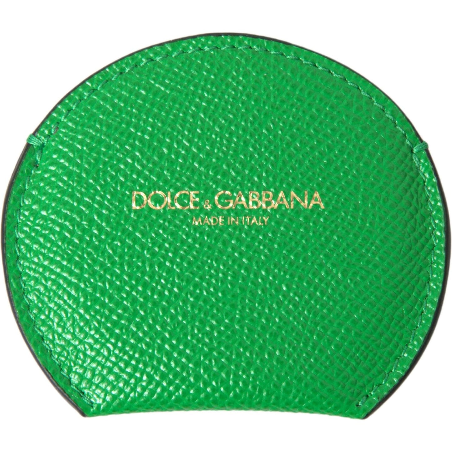 Dolce & Gabbana Green Calfskin Leather Round Logo Hand Mirror Holder