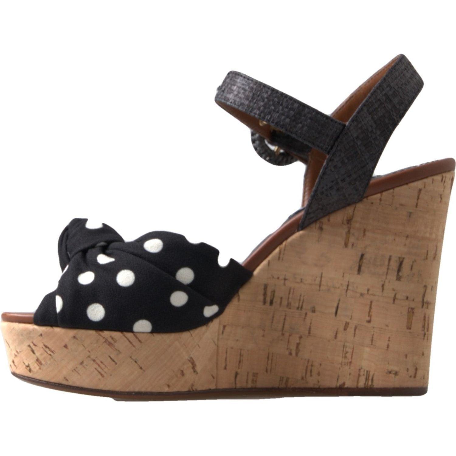 Dolce & Gabbana Black  Wedges Polka Dotted Ankle Strap Shoes Sandals