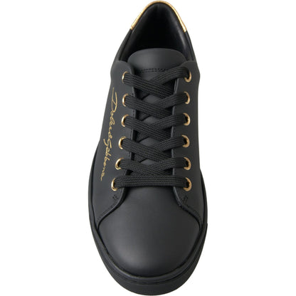 Dolce & Gabbana Black Gold Leather Classic Sneakers Shoes
