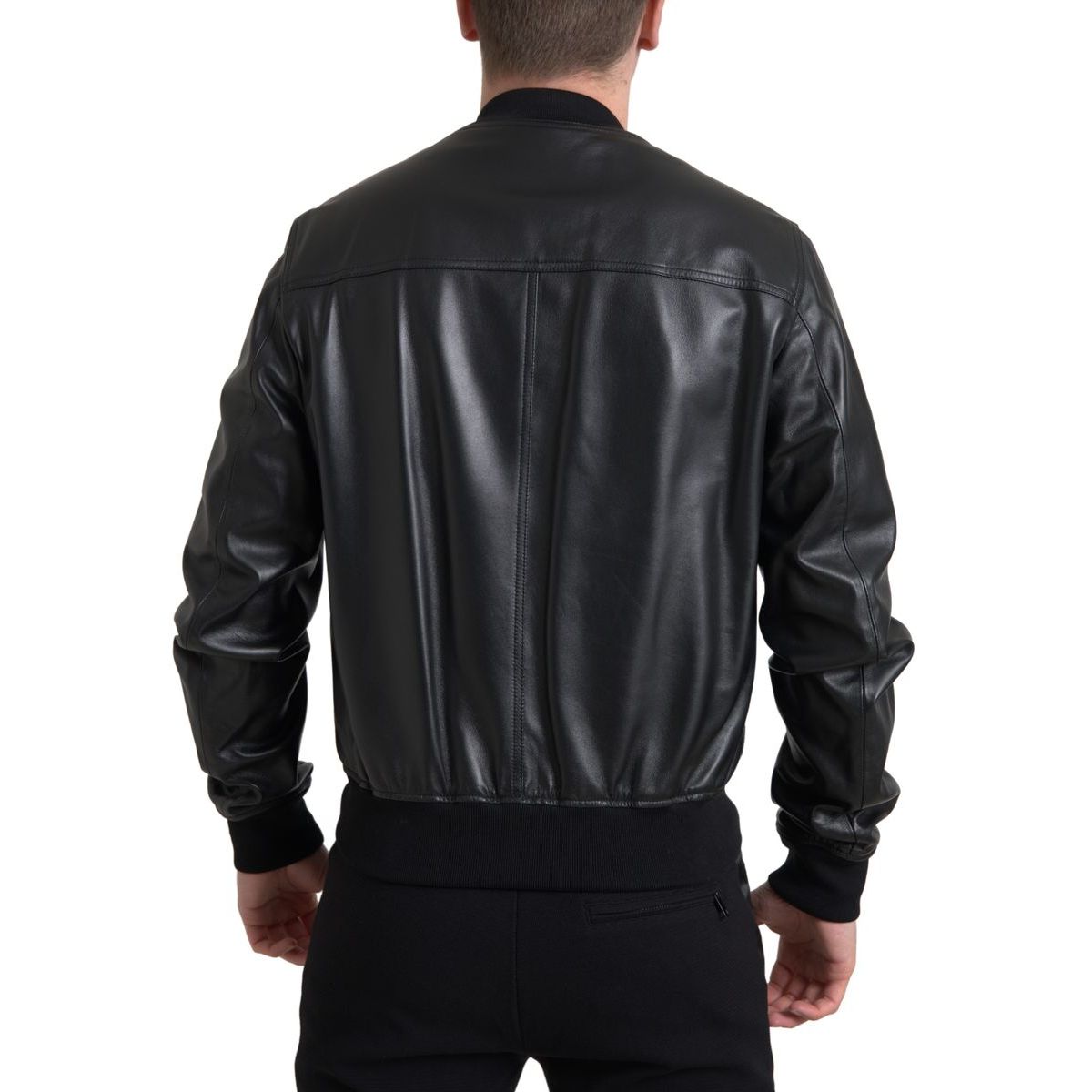 Dolce & Gabbana Black Leather Full Zip Bomber Men Jacket