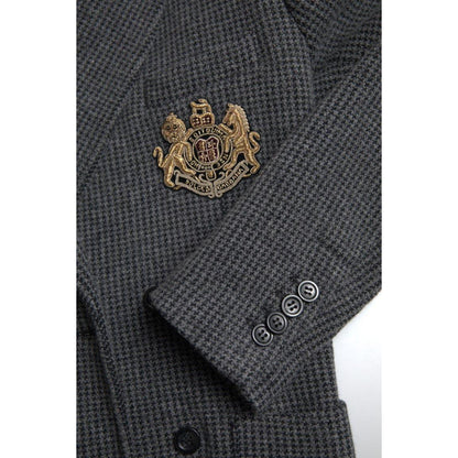 Dolce & Gabbana Gray Logo Embroidery Double Breasted Blazer