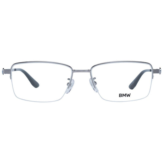 BMW Silver Men Glasses Frame, rectangle half-rim style, titanium material, size 55-17-145, silver frame, demo plastic lenses