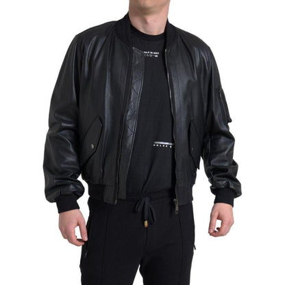 Dolce & Gabbana Black Leather Blouson Full Zip Bomber Jacket