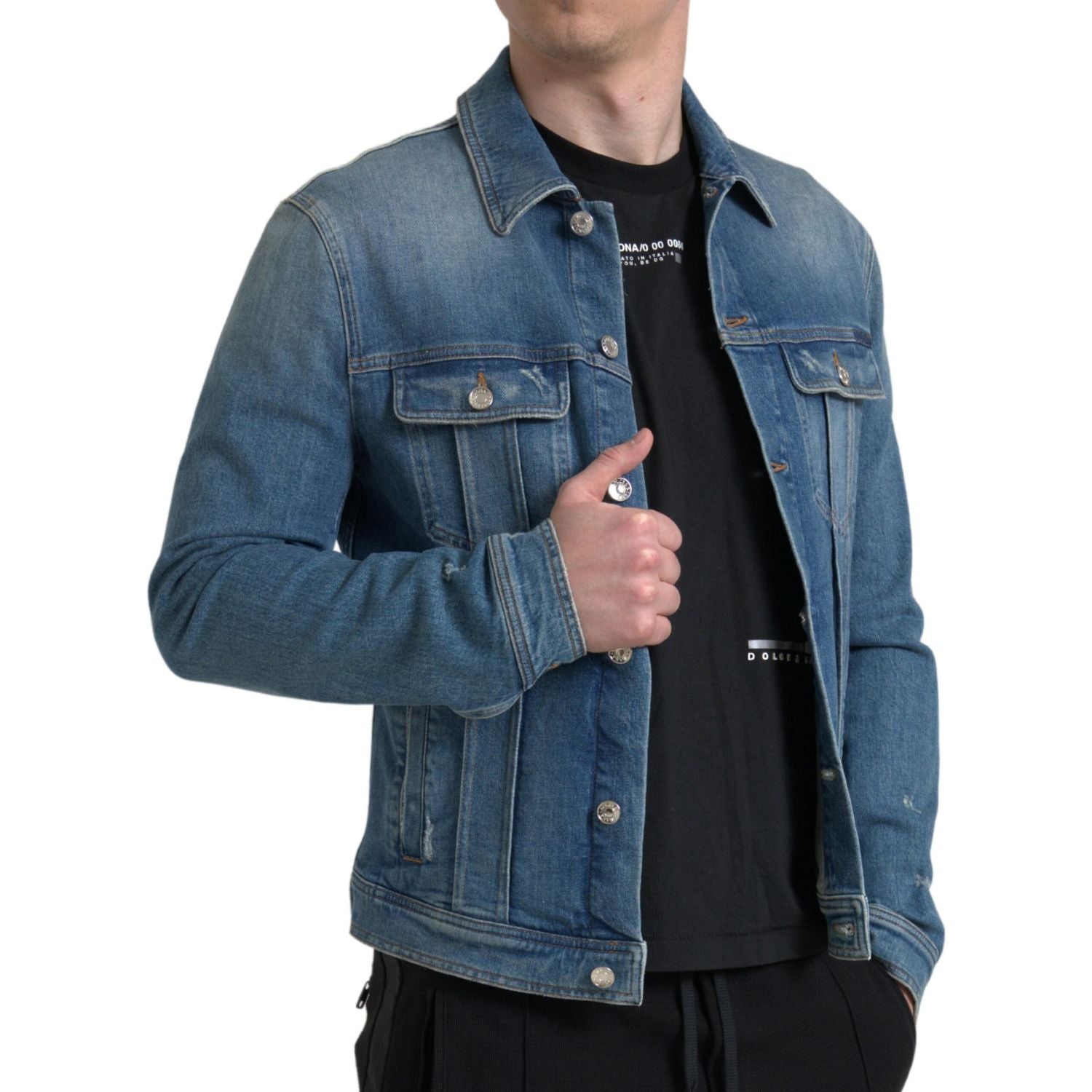 Dolce & Gabbana Blue Washed Cotton Stretch Denim Men Jacket