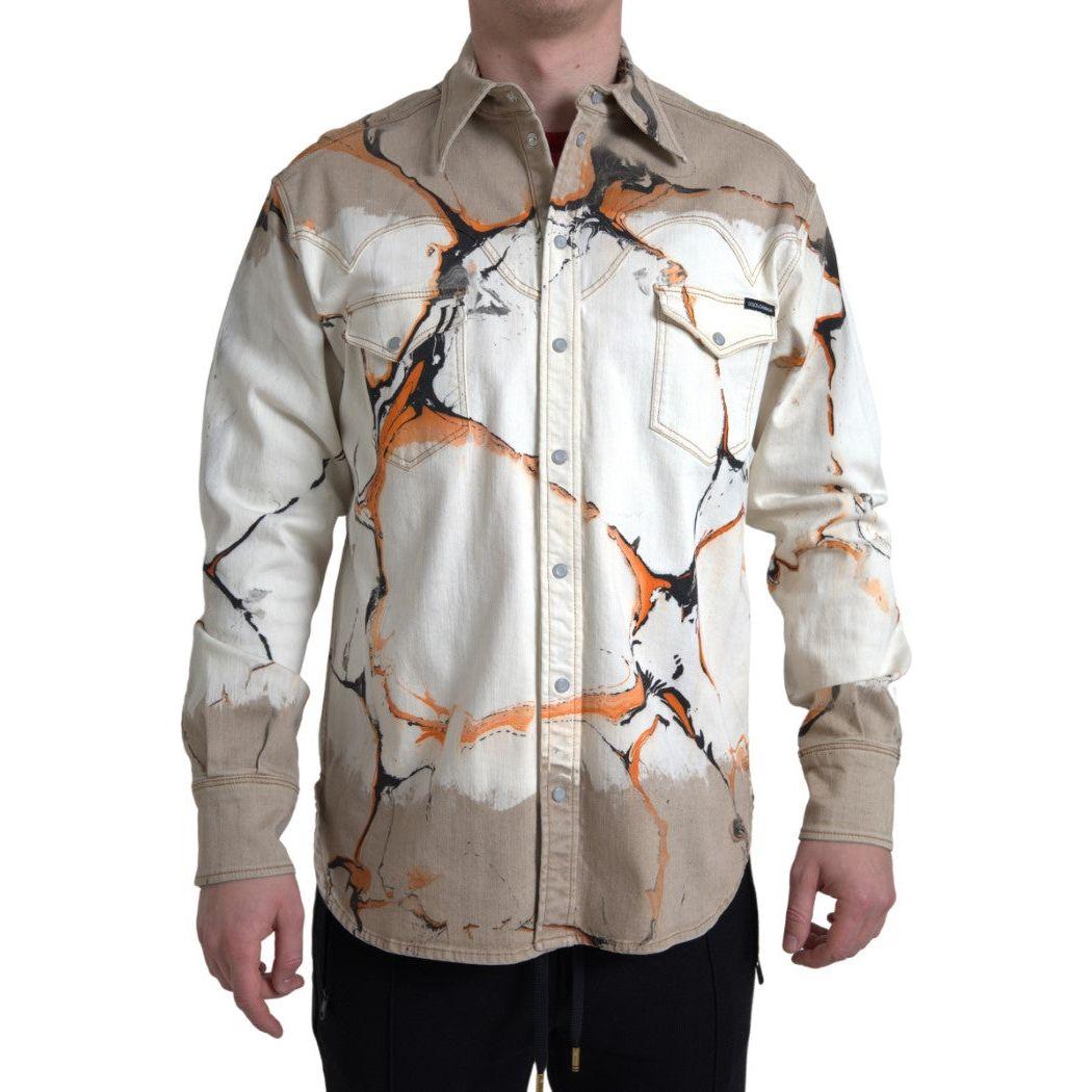 Dolce & Gabbana Multicolor Cotton Collared Denim Shirt