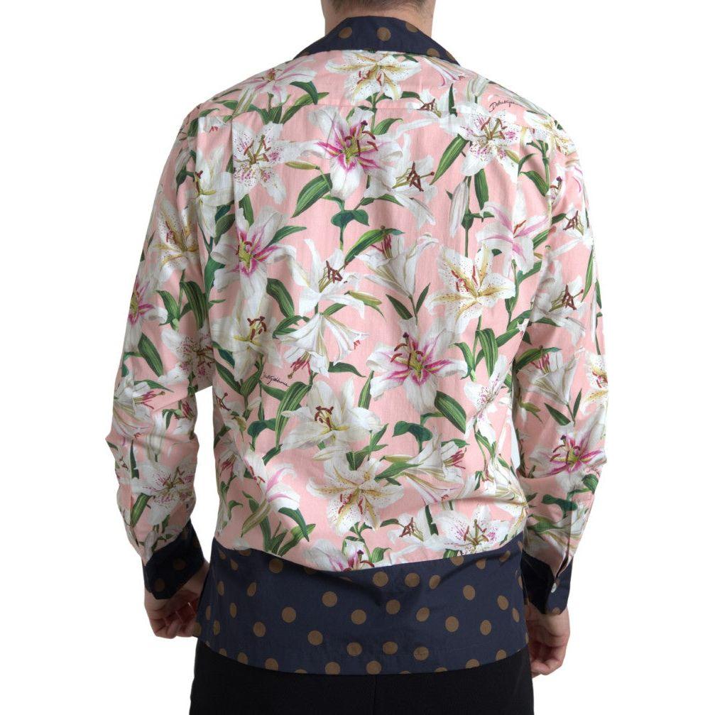 Dolce & Gabbana Cotton Polka Dot Lily Print Collared Shirt