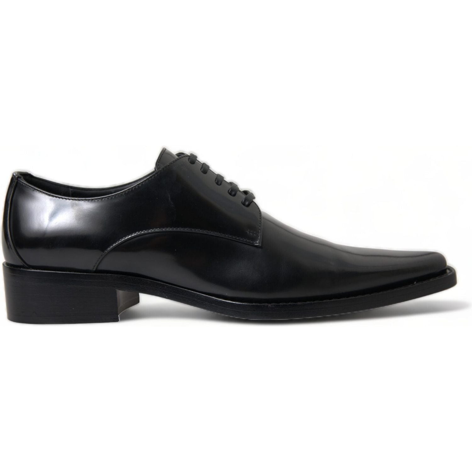 Dolce & Gabbana Black Leather Lace Up Formal Flats Shoes