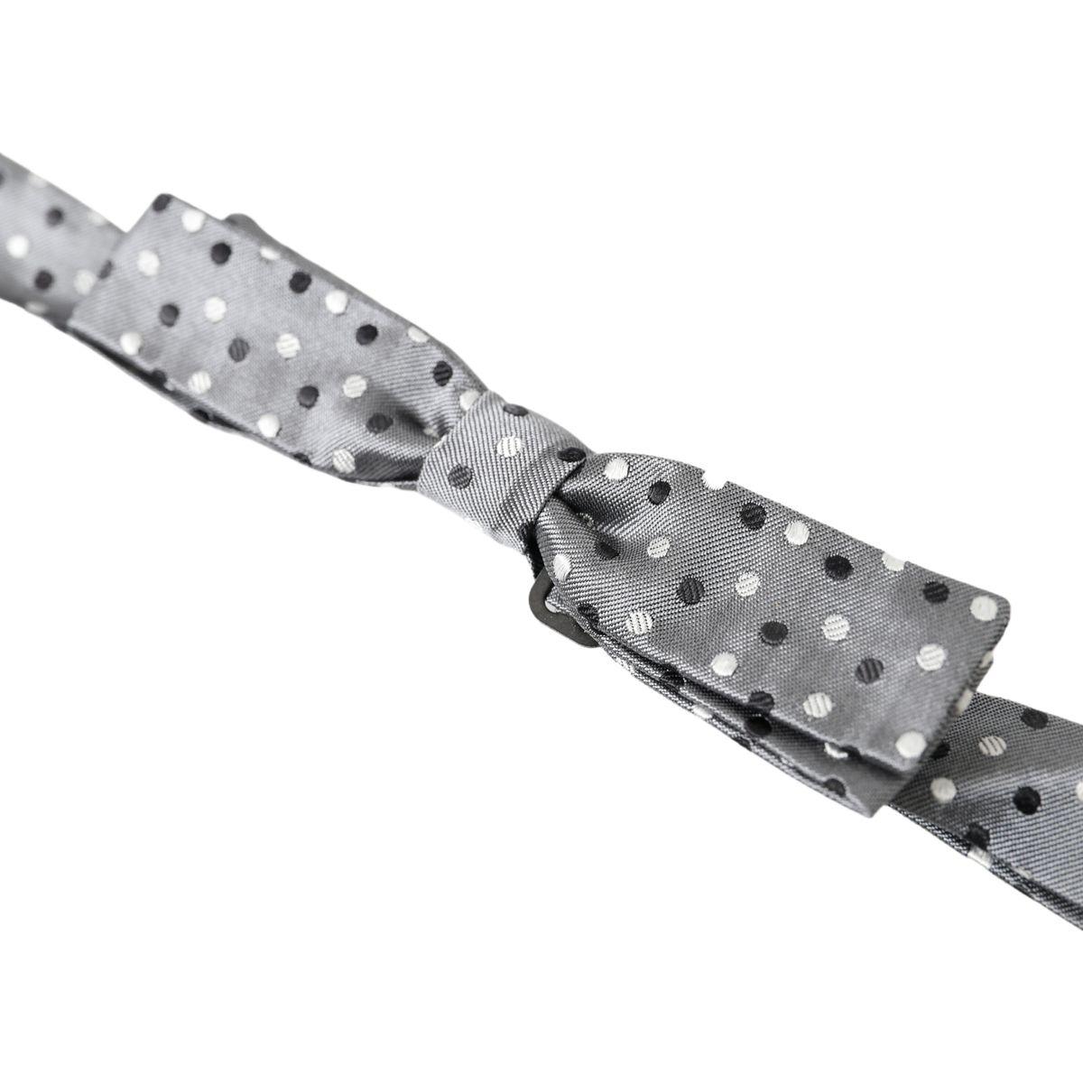 Dolce & Gabbana Gray Polka Dot Silk Adjustable Men Neck Papillon Bow Tie