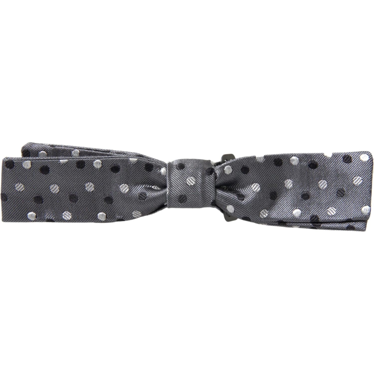 Dolce & Gabbana Gray Polka Dot Silk Adjustable Men Neck Papillon Bow Tie