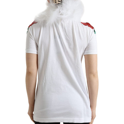 Dolce & Gabbana White Cotton Christmas Sequin Fur T-shirt