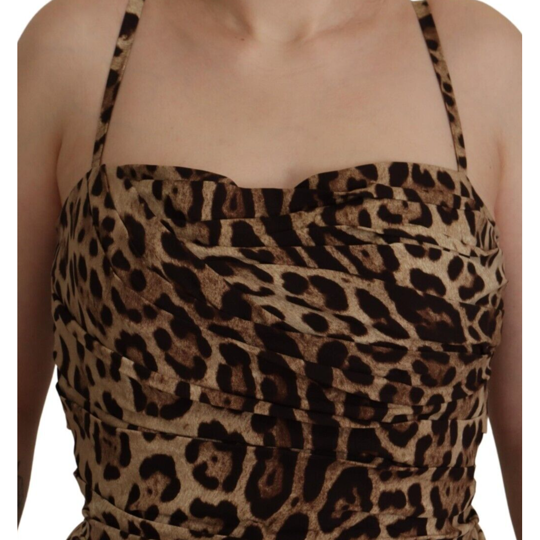 Dolce & Gabbana Brown Leopard Print Ruched Midi Dress DR28713 -36