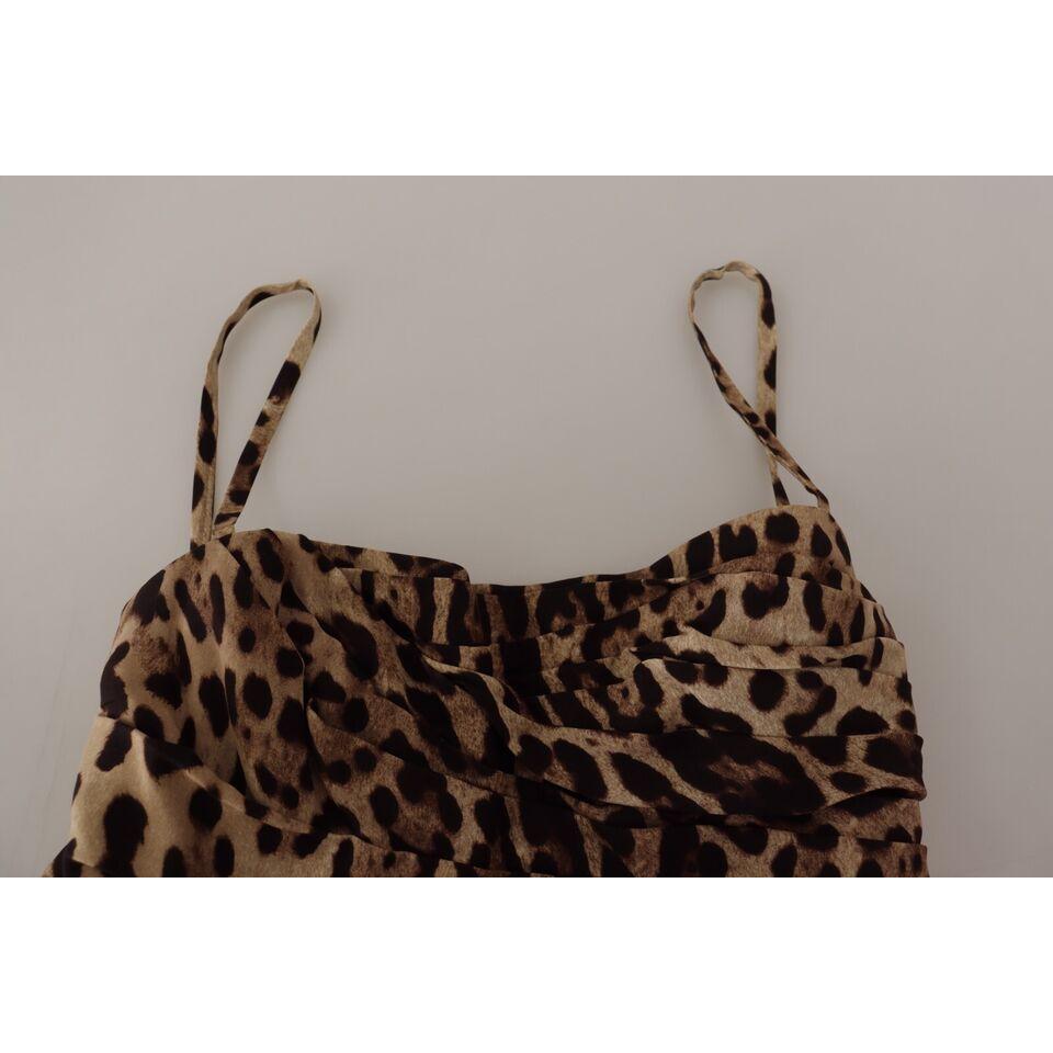 Dolce & Gabbana Brown Leopard Print Ruched Midi Dress DR28713 -36