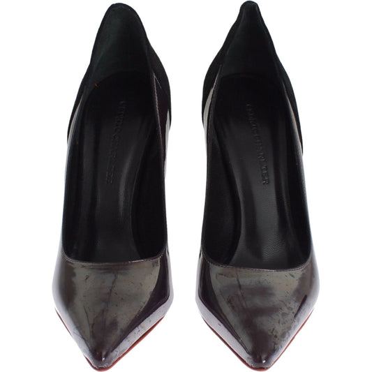 Cédric Charlier Chic Metallic Gray Leather Pumps Cédric Charlier Black
