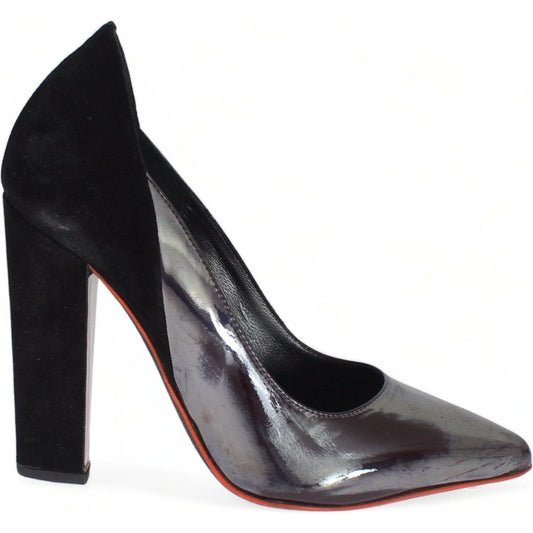 Cédric Charlier Chic Metallic Gray Leather Pumps Cédric Charlier Black