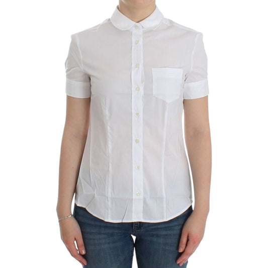 John Galliano Chic White Cotton Blend Shortsleeve Blouse John Galliano Gray