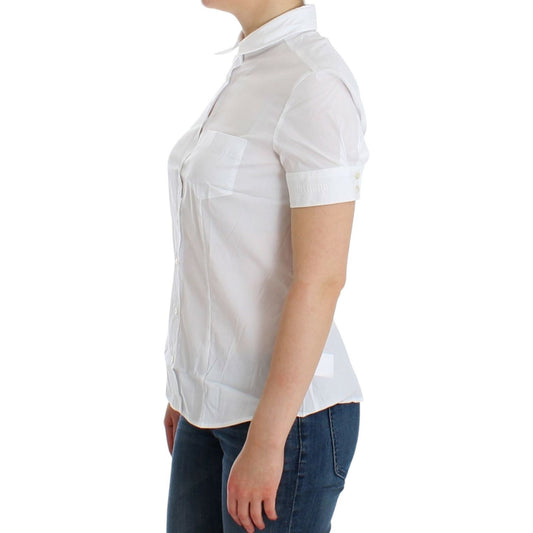 John Galliano Chic White Cotton Blend Shortsleeve Blouse John Galliano Gray