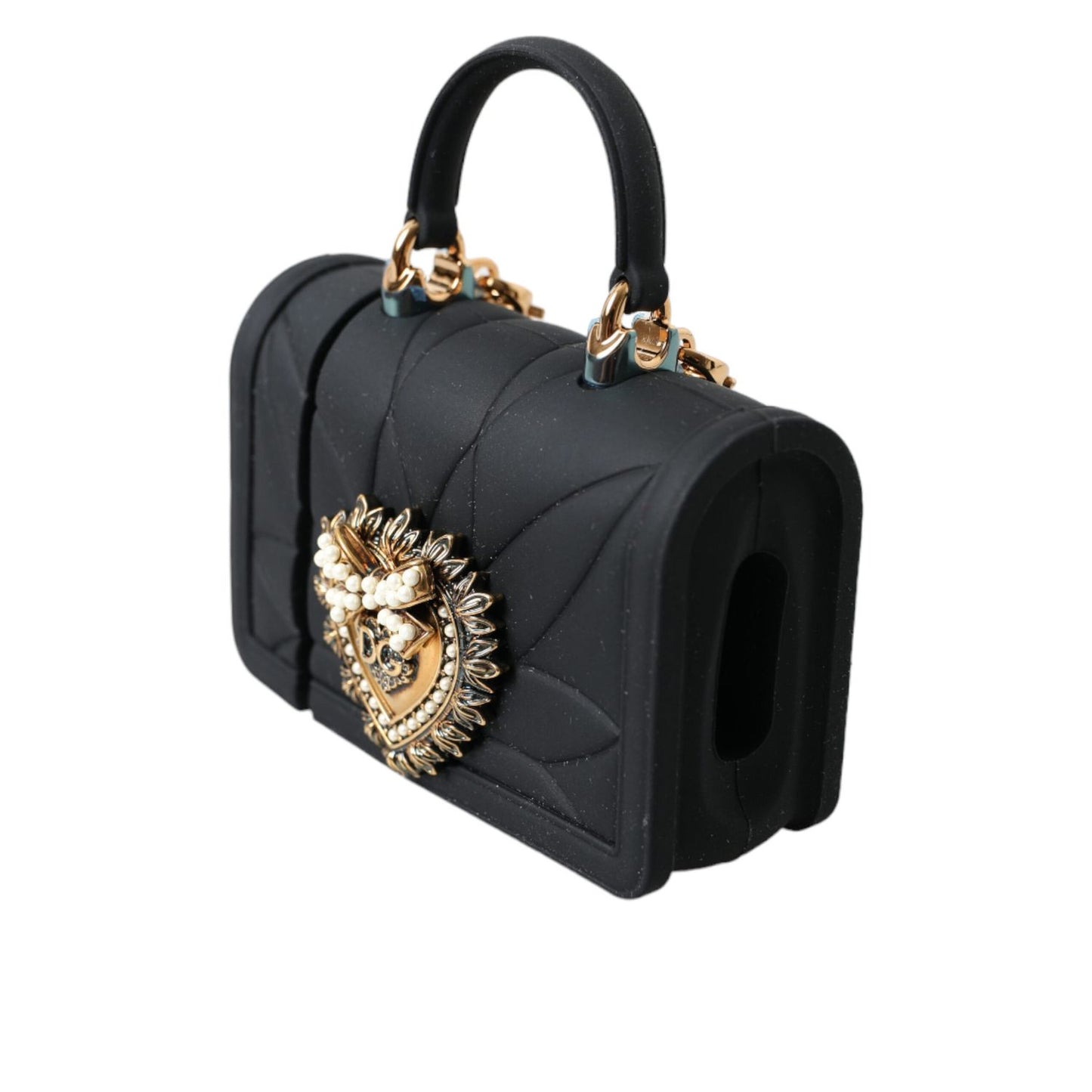 Dolce & Gabbana Black Silicone Devotion Heart Gold Chain Airpods Case