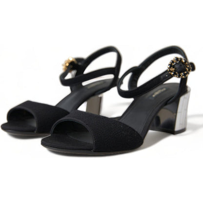 Dolce & Gabbana Black Crystals Ankle Strap Sandals Shoes