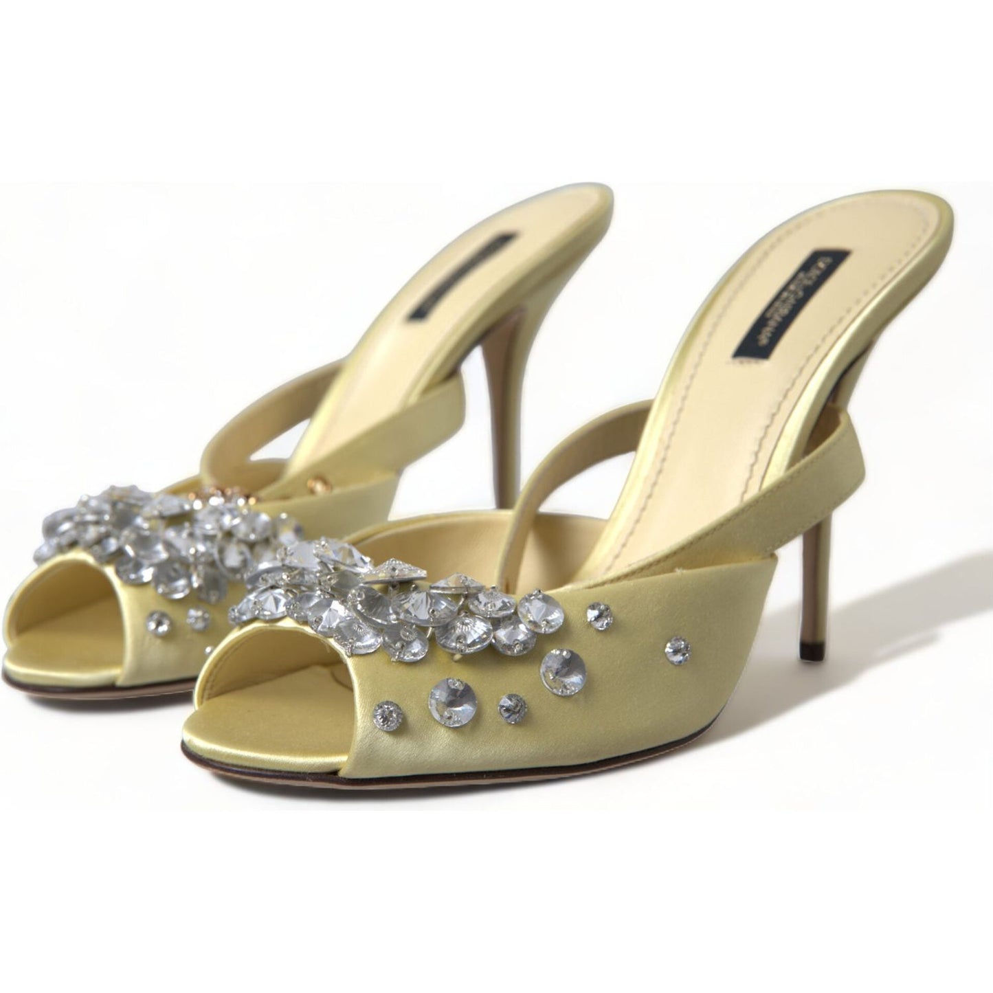 Dolce & Gabbana Yellow Satin Crystal Mary Janes Sandals LA10359-39