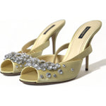 Dolce & Gabbana Yellow Satin Crystal Mary Janes Sandals LA10359-39