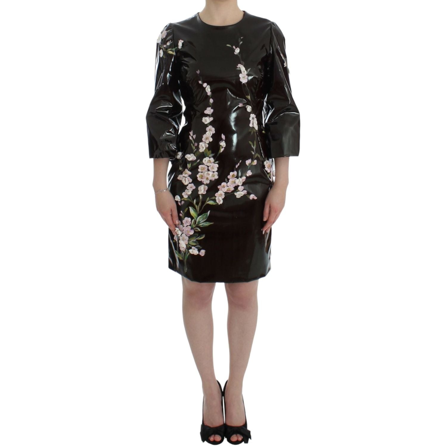 Dolce & Gabbana Black floral 3/4 Sleeve sheath dress