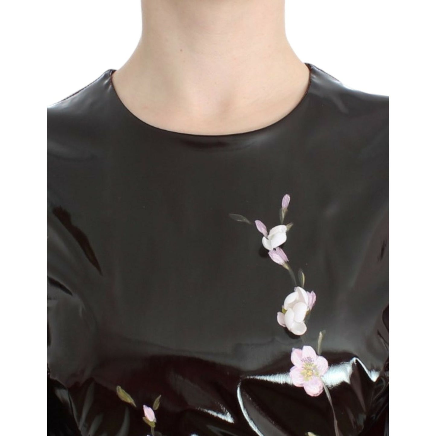 Dolce & Gabbana Black patent floral HANDPAINTED dress