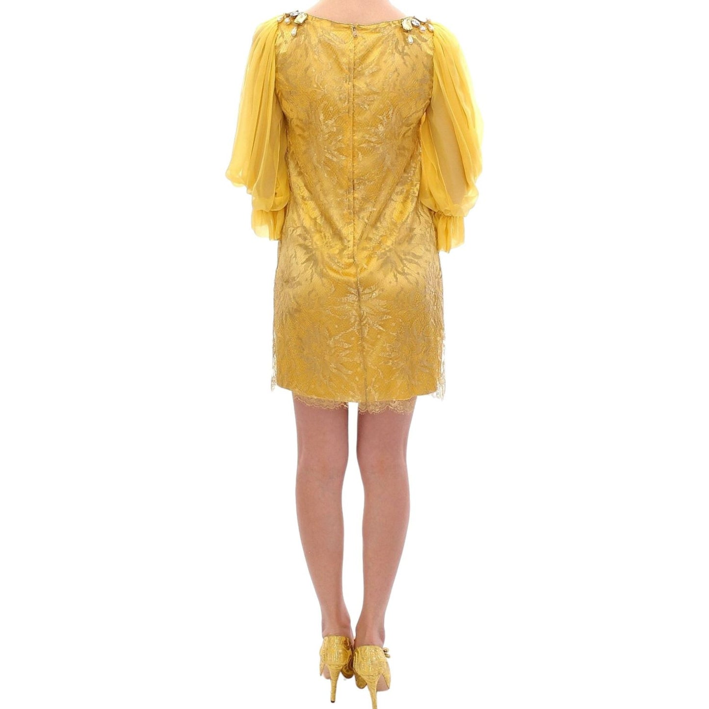 Dolce & Gabbana Yellow lace crystal mini dress GSS10005-2