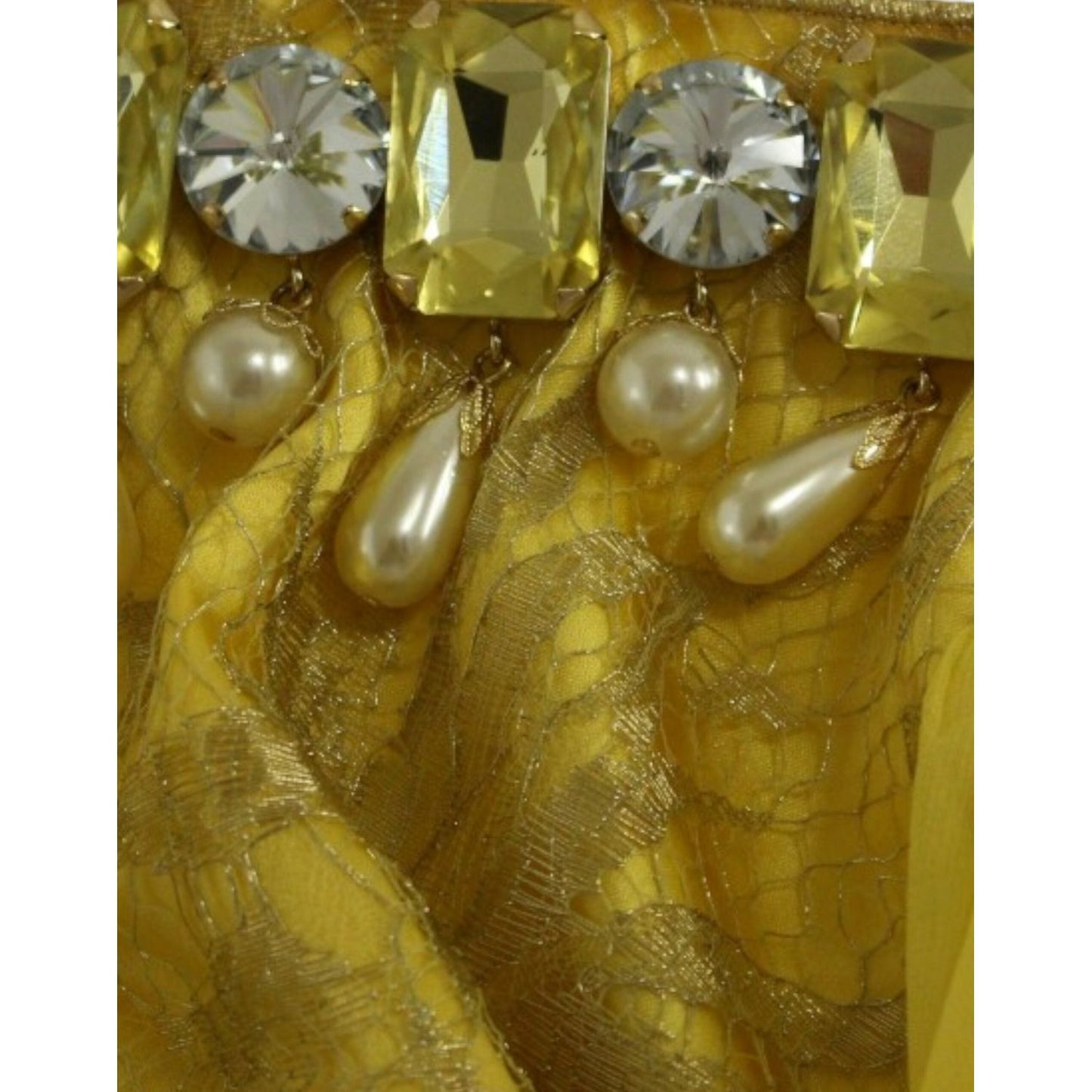 Dolce & Gabbana Yellow lace crystal mini dress GSS10005-2